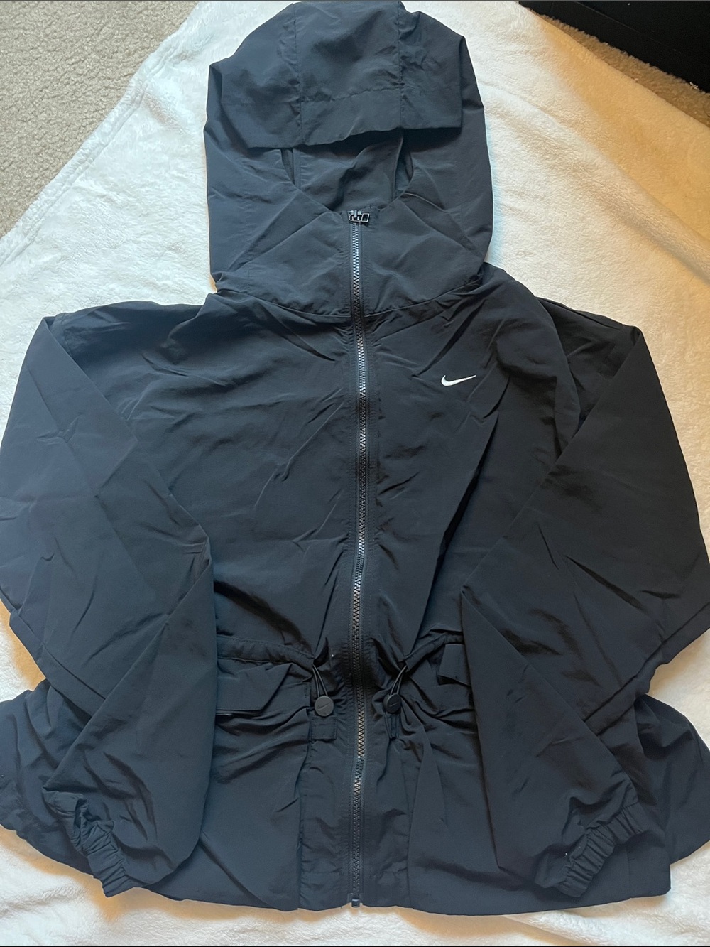 Nike Women's Black Hooded Utility Jacket with Drawcord Waist